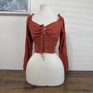 Forever 21 Rust Orange Long Sleeve Button Crop Top Size Small